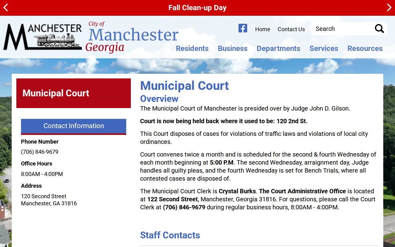 Manchester Municipal Court warrant records contact