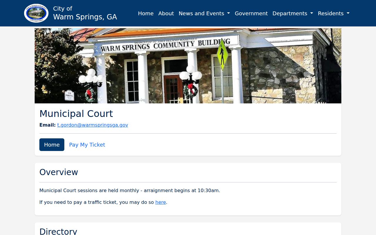 Warm Springs Municipal Court warrant and citation contact page